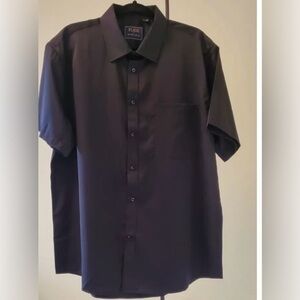 FLEX Luxury Made in Italy Jet Black Button Up short sleeve pocket shirt lg tall